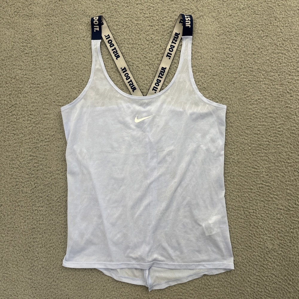 Nike Dri Fit Elastika Tank Top Blue Split Back Athletic Athleisure Women Medium